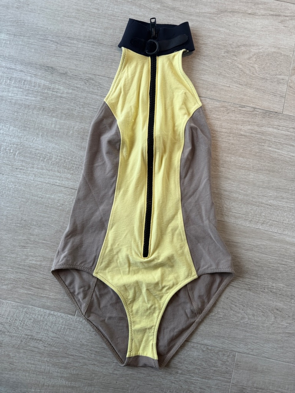 Lisa Marie Fernandez Yellow and Brown Zip-Front One-Piece Swimsuit